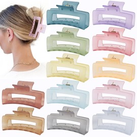 Sisiaipu 3.5 Inch Square and Rectangular Hair Clips - 12 Pcs Claw Clips for Thick and Thin Hair, Rectangle Jaw Clips in Bulk, Hair Accessories for Women and Girls - Ice Cream