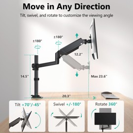 WALI Single Monitor Arm 13-32 Inch, Single Monitor Mount, Vesa Desk Mount up to 19.8lbs Gas Spring Arm with Clamp, VESA 75x75mm or 100x100mm Compatibility(GSDM001), Black