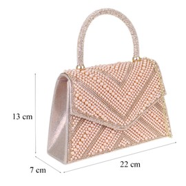 Girly Handbags Womens Beaded Diamante Handheld Bag Medium Rose Gold