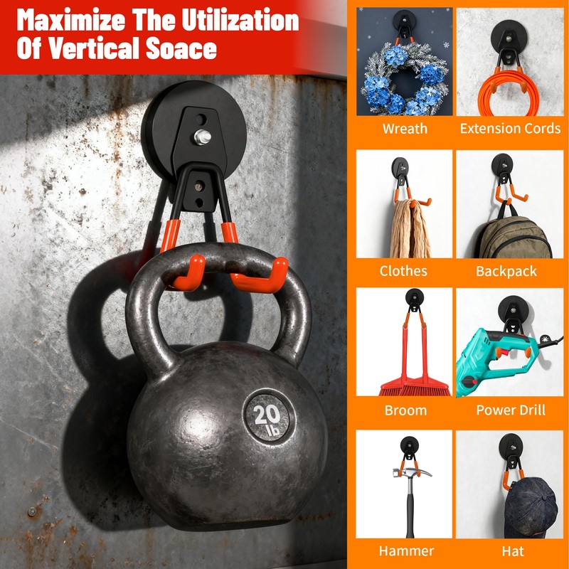 Xiuouix 4 Pack Heavy Duty Magnetic Garage Hooks,No Drill Installation