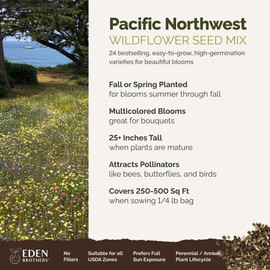 Eden Brothers Pacific Northwest Wildflower Mixed Seeds for Planting, 1/4 lb, 120,000+ Seeds with Cornflower, CA Bluebell | Attracts Pollinators, Plant in Spring or Fall, Zones 3, 4, 5, 6, 7, 8, 9, 10