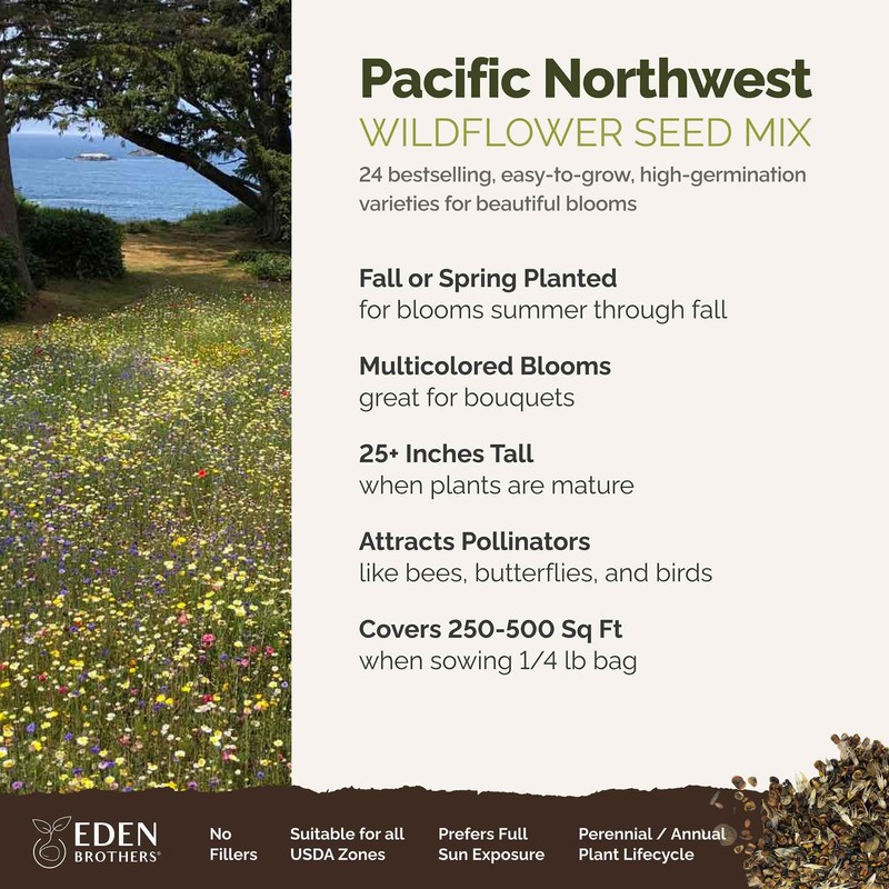 Eden Brothers Pacific Northwest Wildflower Mixed Seeds for Planting, 1/4