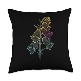 Line Art Foxglove Digitalis Floriculture Foxgloves Throw Pillow