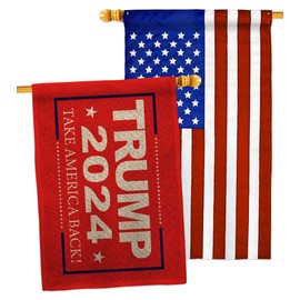 Trump Flag Take America Back 2024 Burlap House Flag Pack Patriotic Vote President Democrat Republican Tea Party United State American Election Applique Garden Yard Gift Double-Sided, Made in USA