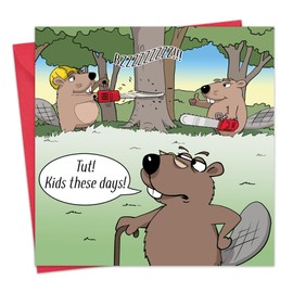 Twizler Funny Card - Beaver Kids - Funny Birthday Card for Men or Women - Blank Card Inside for Him or Him - Mum Happy Birthday Card Dad - Husband or Wife Humour Card -