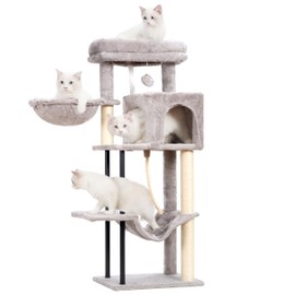 Gitelsnour Cat Tree, Cat Tower for Indoor Cats, 43.3 inch Cat Tree Tower with Sturdy Steel Tube, Cat Hammock, Cat Condo for Small Cats and Kittens, Cat Scratching Post, Light Gray GCT004SW