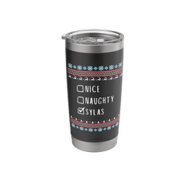 Nice, Naughty, Sylas, Ugly Sweater Style Stainless Steel Insulated Tumbler