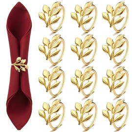 WILLBOND - Servilleteros de hojas para fiestas de otoño para fiestas de Acción de Gracias, adornos de boda, accesorios de decoración de mesa (dorado, 12 piezas)