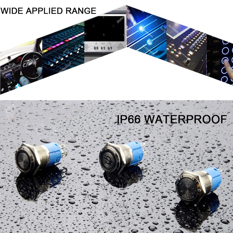 Aiqeer 2 Pcs 12 mm Self-locking Latching Push Button Switch,