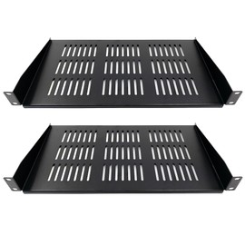 2-Pack 1U Vented Cantilever Shelf, 19” Rack Mount, Durable Steel for Network Equipment, 10" (25cm) Depth, Black
