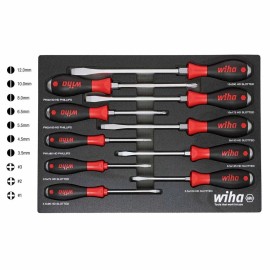 Wiha 53180 10 Piece SoftFinish X Heavy Duty Cushion Grip Screwdriver Tray Set