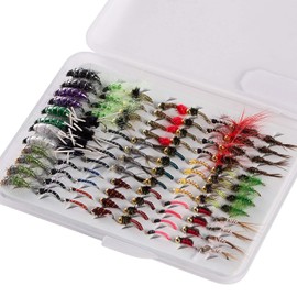 Bassdash Fly Fishing Fly Set Trout Bass Fishing with Fly Box 36/64/72/76/80/96 Pieces with Dry Flies/Wet Flies, Nymphs, Streamers, Poppers