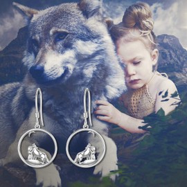 Sterling Silver Wolf Earrings Good Luck Dangle Hook Jewellery Birthday Gift for Women Teen