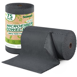 SOOWASH Microfiber Cleaning Cloths Roll, 75 Pack Tear Away Microfiber Towels Roll, 12" x 12" Lint Free Rags, Reusable Cleaning Cloths, Washable, Scratch Free,Ultra Absorbent Dish Rags(Dark Grey)