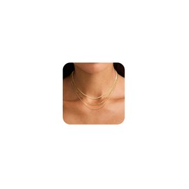 Sargetou Herringbone Necklace For Women,14k Gold Plated Layered Gold Necklaces Dainty Gold Herringbone Necklace For Women Gold Jewelry