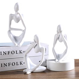 Norhogo 3 pcs Thinker Statues Set, Mini Thinker Sculpture Ornaments, Decor Abstract Art Sculpture, white ornaments for living room, office, Bookshelf, Table Artistic Resin Decorative Statues