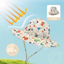 MK MATT KEELY Sun Hat, Safari Hat, Baby, Kids, Girls, Boys, Outdoor Hat, UV Protection, UPF50+, Sun Hat, Adjustable Drawstring, Wide Brim, Cute, Summer, Nursery School, 0-6 Years Old, Dinosaur White