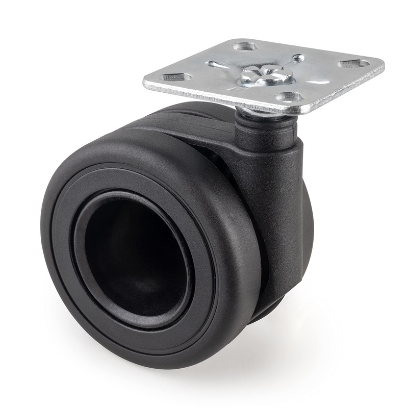 Emuca - Castors kit with Plate-Mounted,Ø65 (2,55 inch),Black Painted,Steel and
