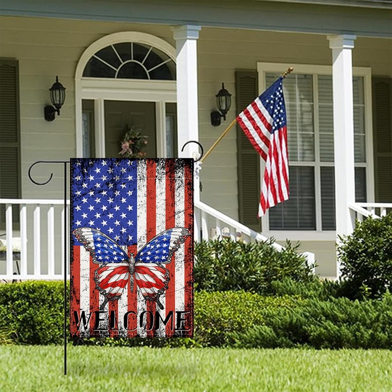 Red White and Blue Butterfly Memorial Day Garden Flag 12.5x18