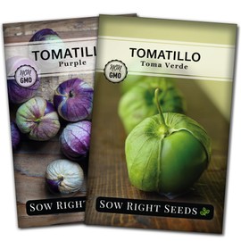 Sow Right Seeds - Tomatillo Seeds Garden Collection for Planting - Non-GMO Heirloom Packet with Instructions to Plant a Home Vegetable Garden - Toma Verde and Purple - Mexican Husk Tomato for Salsa