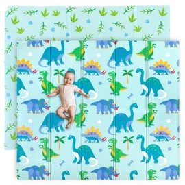 Wildkin Baby Play Mat - Large Folding Foam Play Mat for Infants, Babies, Toddlers, Waterproof, Double-Sided (70" x 59") - Dinosaur Land
