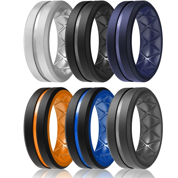 Egnaro Silicone Ring Men 1/4/6 Multipack Breathable Mens Silicone Rubber
