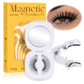 QUEWEL Magnetic Eyelashes, Soft Magnetic Lashes Reusable Magnetic Eyelashes with Applicator No Glue Needed Natural Look Magnetic Eyelashes Kit Lightweight Comfortable for Makeup(GD-Magnetic Lashes-A)