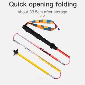 AONIJIE 2pcs New Folding Durable Trekking Pole, Lightweight Quick-Lock 7075 Aluminum Alloy Walking Pole for Cross-Country, (Yellow red,120cm)