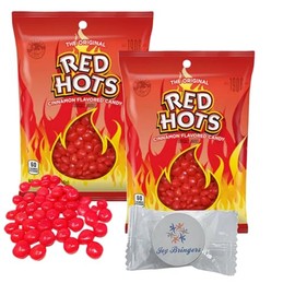 Original Red Hots Cinnamon Flavored Candy 2 Bags (4.5 Oz Each) | Bundled with Joy Bringers Mint Candy