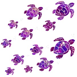 12 Pcs Sea Turtle Wall Decals Ocean Turtle Vinyl Stickers Underwater Bathroom Decals Waterproof Wall Sticker Decoration for Home Office Nursery Room Toilet (Purple)