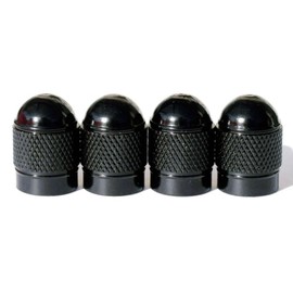 Black Dome Aluminum Tire Valve Stem Caps with Neoprene O-Ring - Set of Four - Universal, Fits All Vehicles and Bicycles