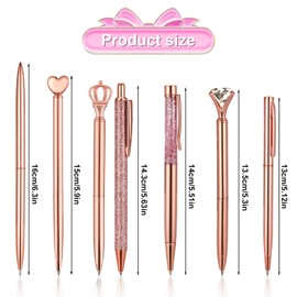 SAVITA 7pcs Rose Gold Ballpoint Pen Set, Metal Rose Gold Glitter Pens Bling Bling Pens Black Ink Dynamic Liquid Pen Gifts for Christmas Birthday Wedding Office Supplies