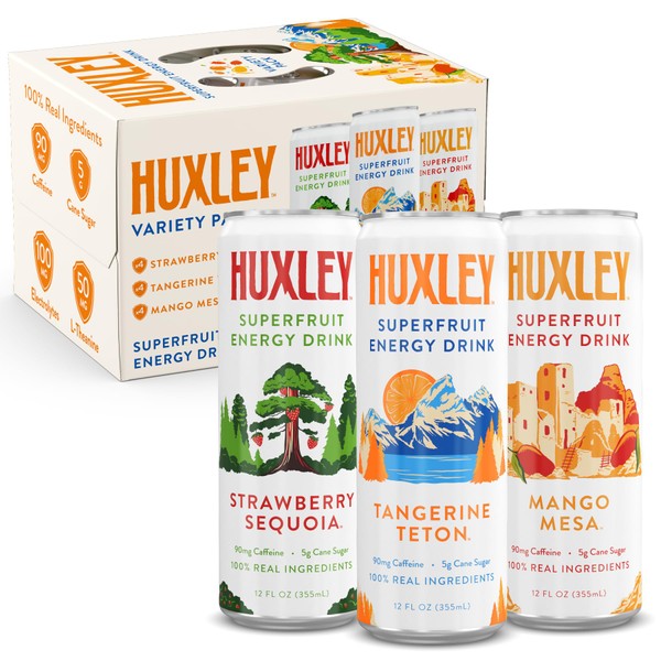 Huxley Superfruit Energy Drink, Variety Pack, 90mg Natural Caffeine, Electrolytes