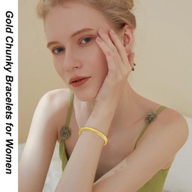 YBMYCM Gold Cuff Bracelet for Women Adjustable 18K Gold Plated Chunky Open Cuff Bangle Bracelets Minimalist Thick Gold Wrist Cuff Bracelets