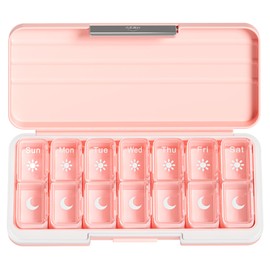 Zoksi Am Pm Pill Organizer 7 Day, Weekly Pill Box 2 Times a Day, Medicine Pill Organizer with Separate Compartment, Travel Pill Case Dispenser Portable for Vitamins, Fish Oils, Medicines(Pink)