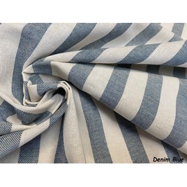 Linen Look White Stripes Culla Fabric Furnishing Curtain Upholstery Dressmaking Cotton Material 140cm Wide Canvas (Denim Blue, 1 Metre)