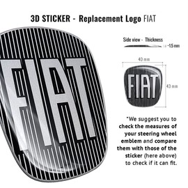 Fiat 14193 3D Sticker Logo for 500 Steering Wheel Black 40 x 43 mm