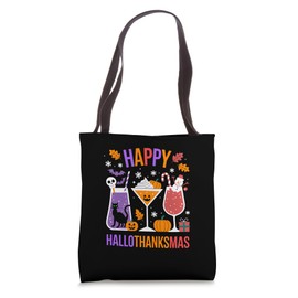 Holiday Cocktail Glasses HalloThanksMas Celebration Cheer Tote Bag