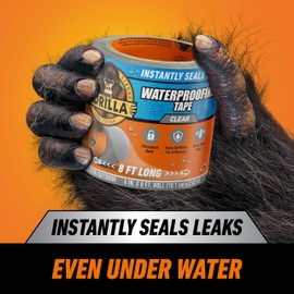 Gorilla Waterproof Patch & Seal Tape, Clear Tape, 4" x 8' (Pack of 1) - Permanent Weather Resistant Seal for Leaks and Repairs