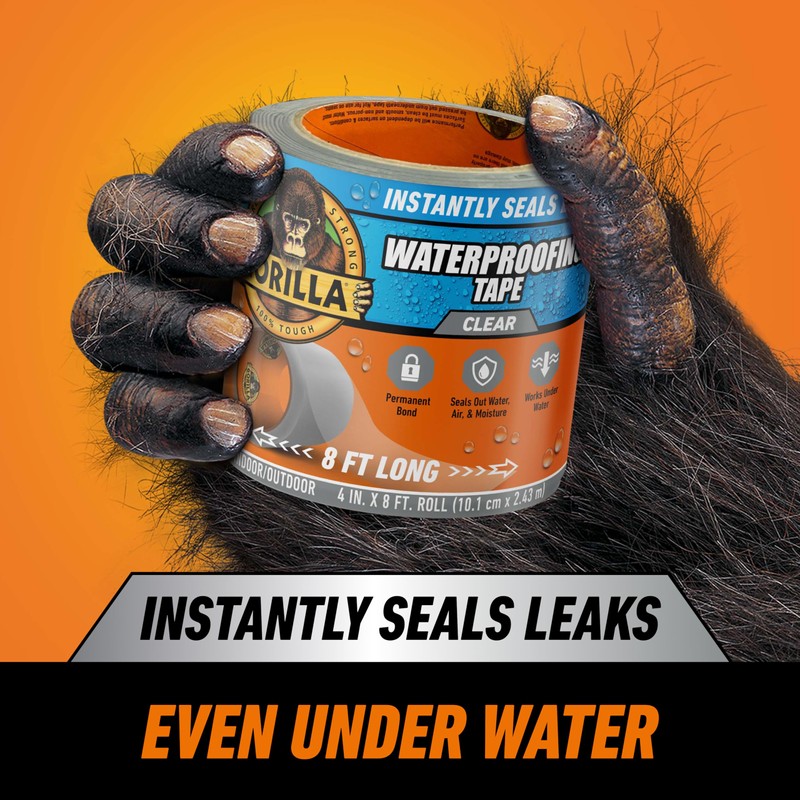 Gorilla Waterproof Patch & Seal Tape, Clear Tape, 4" x