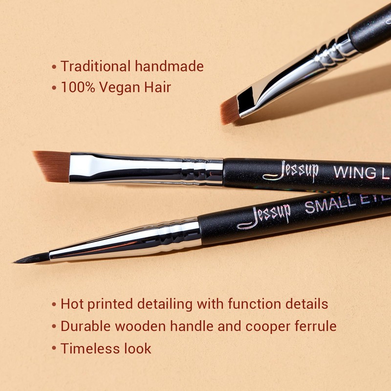 Jessup Eyeliner Brush Set, 3 Pieces, Professional Precision Eyeliner Brush,