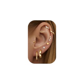 Thunaraz Small Tiny Stud Hoop Earring 14K Gold Earrings Stainless Steel Earring for Women Multiple Piercing Cartilage Stud Ears Flat Back Earrings Set,Gold