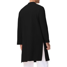 LVCBL Kaftan Men's Muslim Robe Neck Long Sleeve Kaftan Button High Thobe M-3XL, black