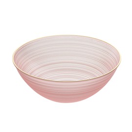 Restaurantware Plastic Bowls 20 Pcs 16 oz Gold Rimmed Disposable Soup Bowls Heavy-Duty Pink Translucent Rippled Dinnerware Containers for Party, Desserts, Salads, Snacks, and Catering