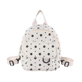 FUNSEED Women's Small Backpack, Cute Corduroy Floral Pattern Bag, Anti-theft Backpack, Mini Handbag for Commuting, Work, Travel, White