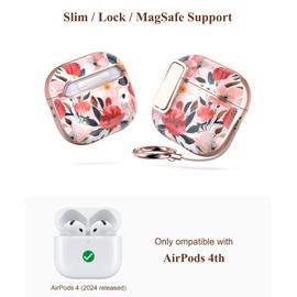 TATOFY Cover for AirPods Pro 4th Generation Case with Lock Clip Cleaner Kit Slim Hard AirPod 4 Lock Case Compatible with MagSafe (Water Pink)