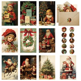 Christmas Cards with Envelope Set of 40 Vintage Nostalgic Christmas Cards Set, A5 Christmas Cards Small Christmas Cards Christmas Postcards, Funny Christmas Cards for Family Friends