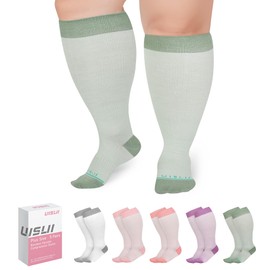 UISLII - Calcetines de compresión de talla grande para mujer y hombre, 5 pares, 20-30 mmHg, ancho extra, de viscosa, para pantorrilla y rodilla, para favorecer la circulación (Patchwork-XL)