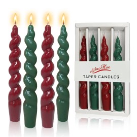 7.3inch Spiral Taper Candles Twisted Halloween Candlesticks Unscented Tapered Candles for Dinner Home Decor Party Wedding, 4 Pcscolor: Red Green, size: 7.3inch
