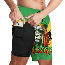 TENGBOKY Jamaican Swim Trunks for Men Board Shorts Swimwear with Liner Bathing Suits for Men 9 Inch Inseam Swimsuits XL